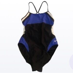 Nike Black Blue White one piece Swimsuit size 8